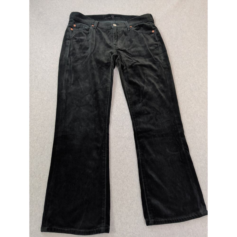 7 FOR ALL MANKIND 28 Women Black Velvet Velour Low Rise Bootcut Jeans Cotton Y2K